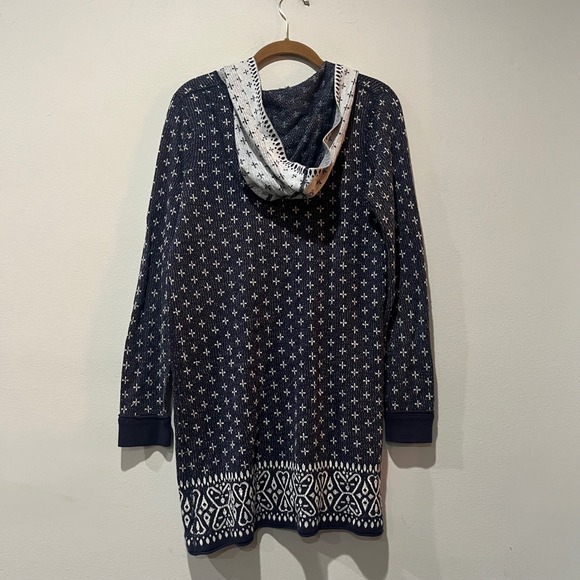 Intimately Free People Hoodie Tunic Small Navy White Geometric Lace Up Knit - Picture 2 of 7